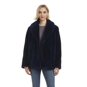 New Draper James Nassau Navy Faux Fur Jacket Coat